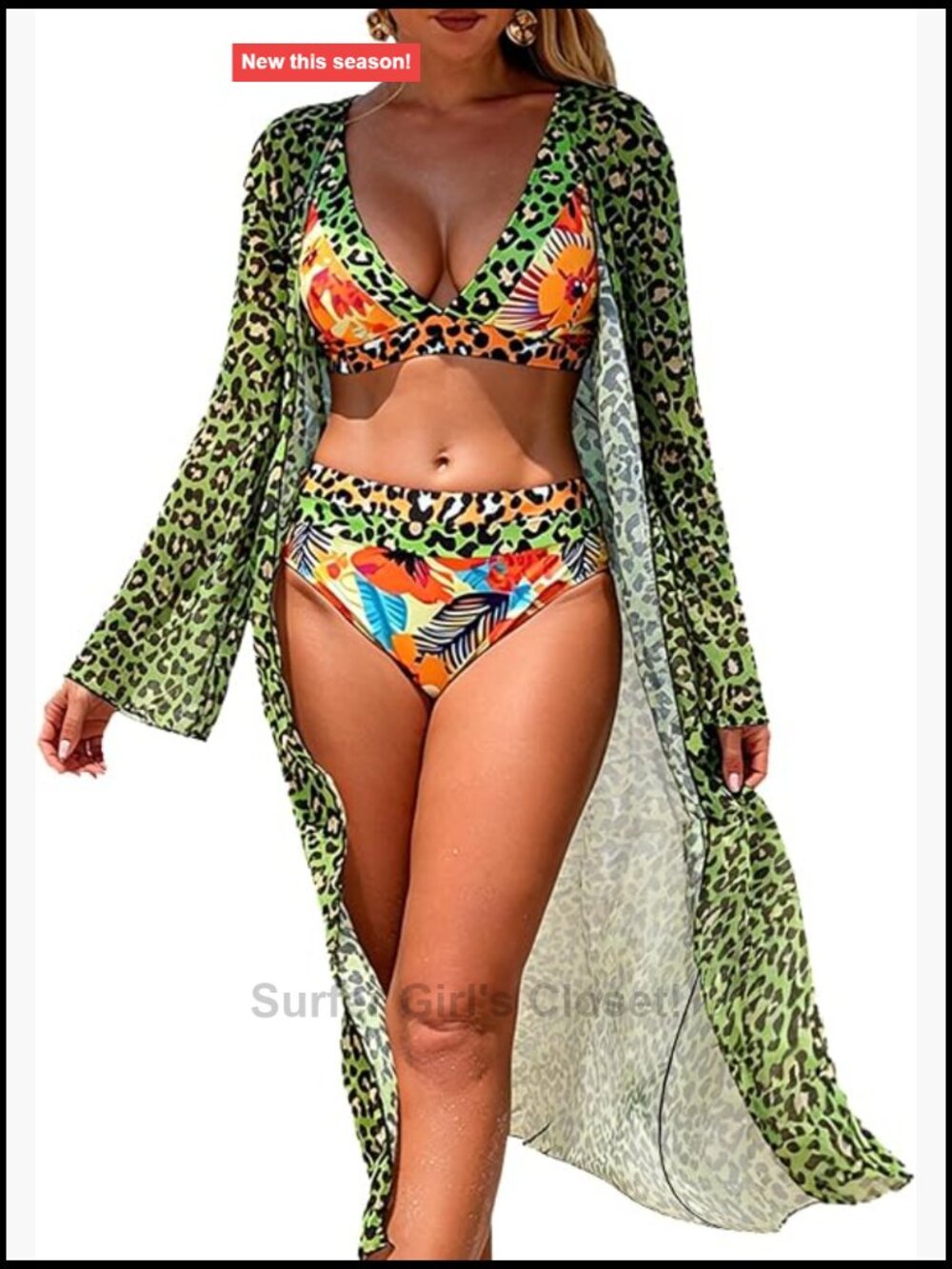 3 Piece Bikini Set with Cover Up Dress Floral